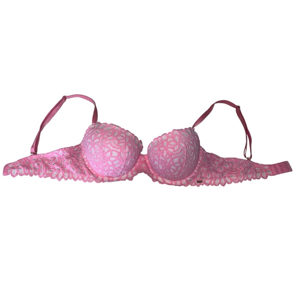 Rare Circa 2015 Victoria’s Secret Pink Neon Lace Floral Date Push-up Bra 34B - Picture 5 of 7